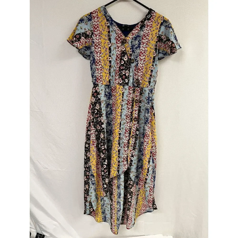 by&by Girls Flutter Sleeves Hi Low Dress Multicolored Floral 14